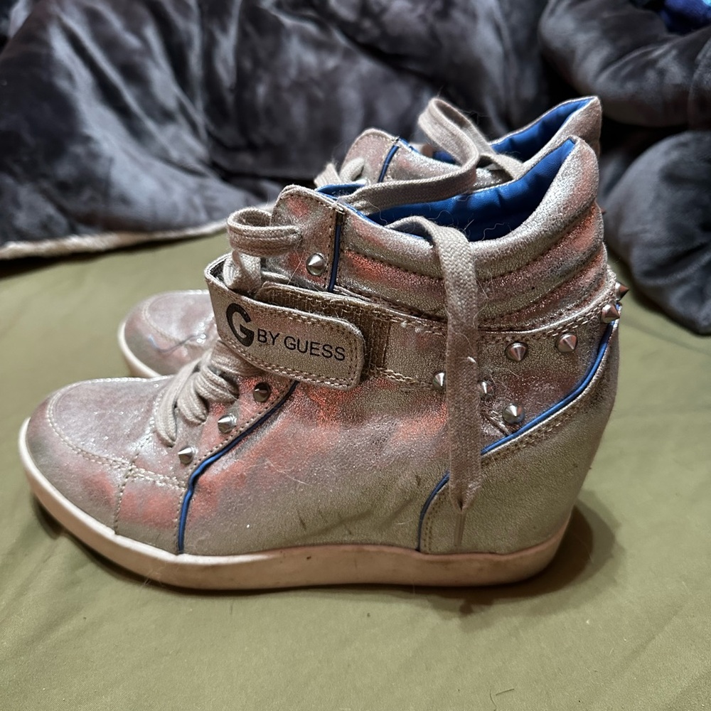 G by Guess Women's Metallic Silver Studded Sneakers
